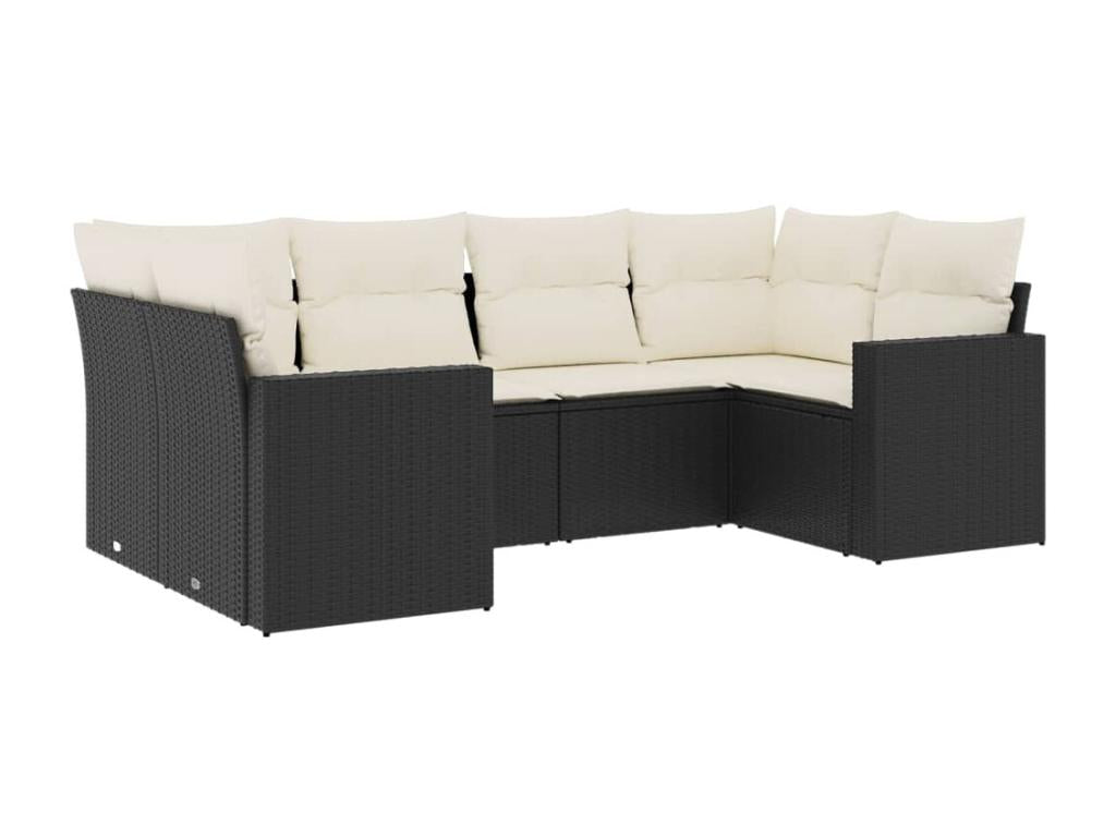 Salon de jardin 6 pcs avec coussins noir résine tressée TKIO35532