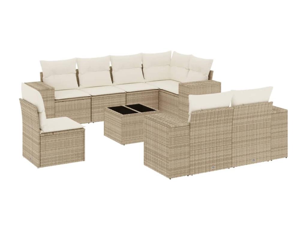Salon de jardin avec coussins 9 pcs beige résine tressée NKKY86270