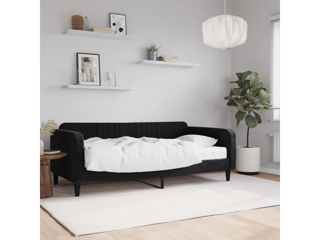 Lit de jour avec matelas noir 90x190 velours TTEG52522