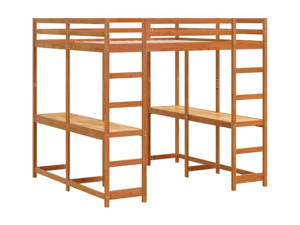 Lit superposé et bureau et échelle 200x200cm bois de pin massif WDSY44101