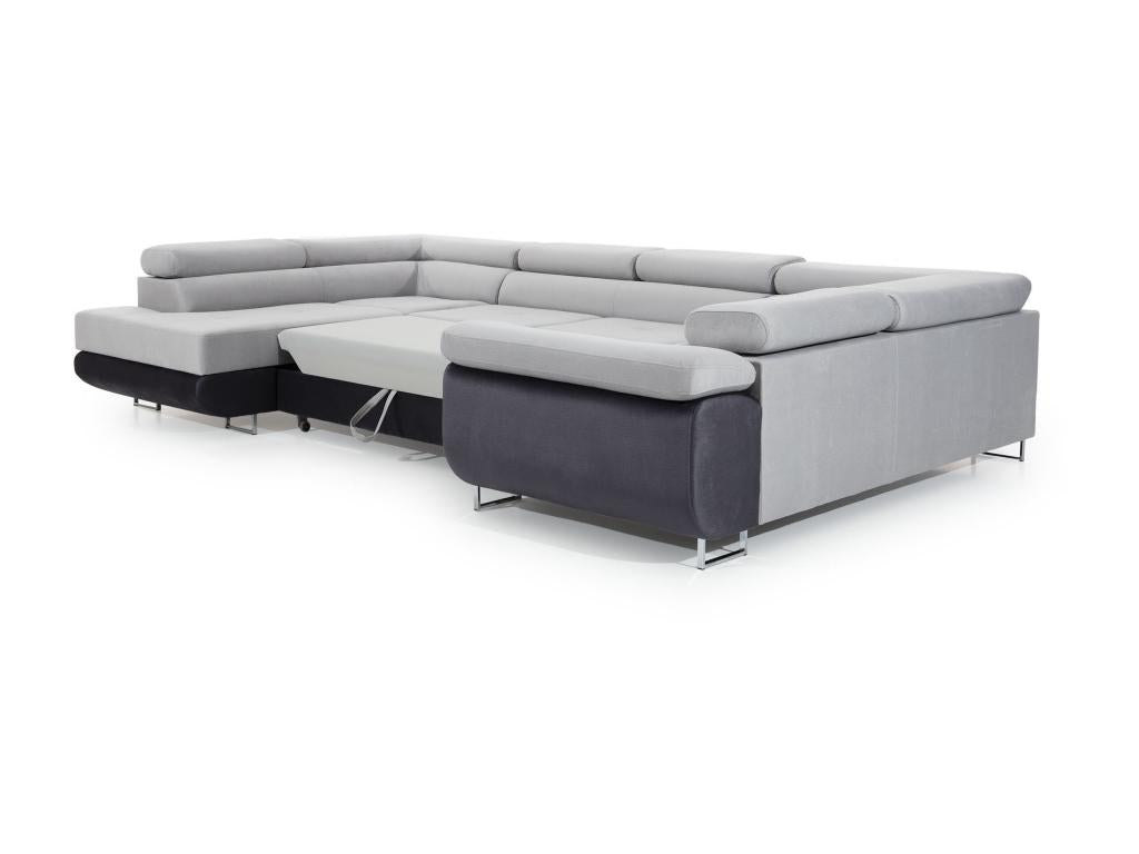 Canapé convertible U gauche tissu gris chiné et simili noir avec coffre de rangement Artigeo 340cm ULUM18260