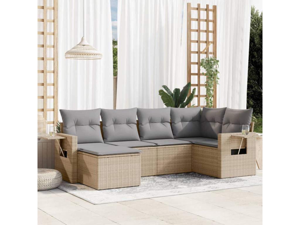 Salon de jardin avec coussins 6 pcs beige résine tressée MHIQ59370