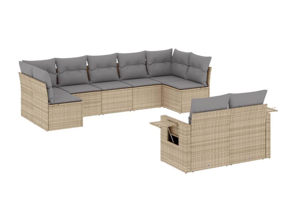 Salon de jardin avec coussins 9 pcs beige résine tressée HVYS73821
