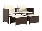 Canapé de jardin 2 places avec table et tabourets marron rotin QMDH51154