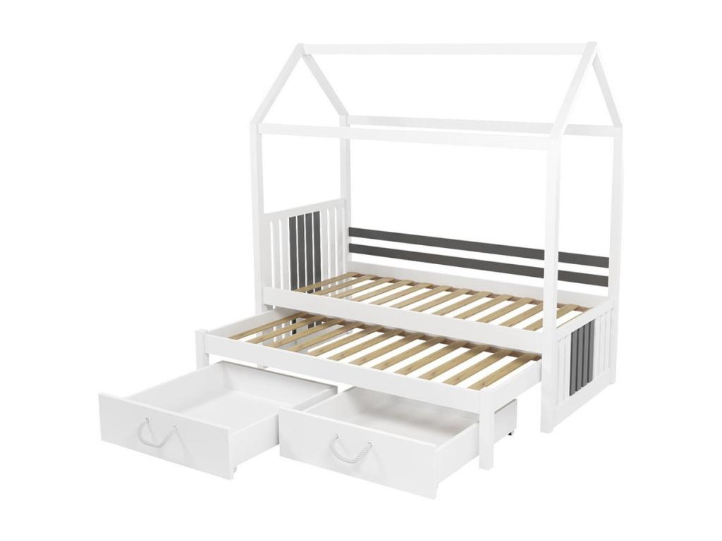 Lit Artigeo 131 Simple avec un lit gigogne supplémentaire Blanc 90x190 - 90x200 Bois AMVF10881