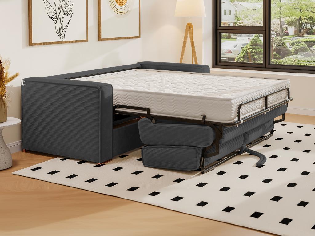 Canapé 4 places convertible express en velours tricoté gris anthracite - Couchage à Chezlova larges 160 cm - Matelas 14 cm Chezlova RPFV82214