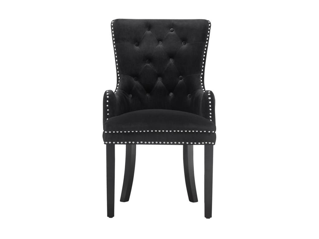 Artigeo - Lot de 6 Chaises Capitonnées en Velours - Avec Accoudoirs - Pieds en Bois - Noir RMOG73919