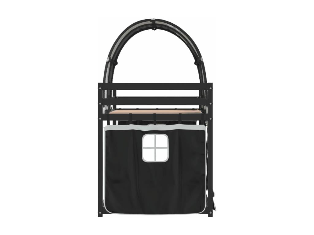 Lit superposé avec rideaux blanc/noir 90x190 cm bois pin massif YIJM13751