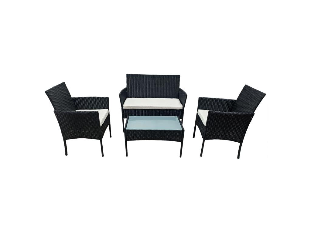 Salon de jardin Chezlova en résine tressée noire 4 places - coussins beige - Chezlova HQES31166