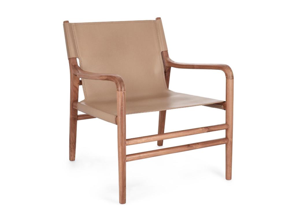 Fauteuil Chezlova à accoudoirs en bois teck et cuir pleine fleur - Chezlova KDCT63477
