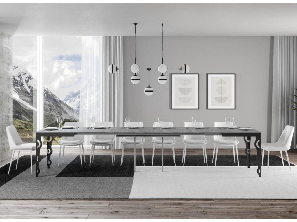 Table rectangulaire extensible 6 à 16 personnes L 120 à 380cm gris béton et cadre métal anthracite Chezlova EDIC86442