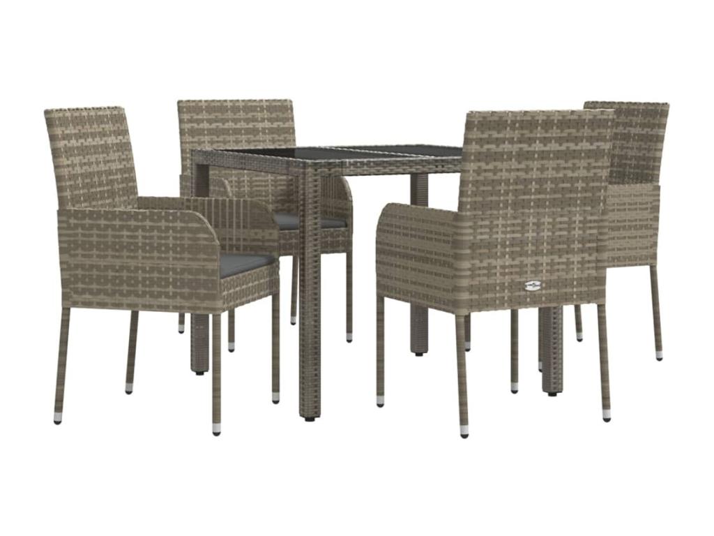 Ensemble de salle à manger de jardin 5 pièces avec coussins Gris TLVA98514