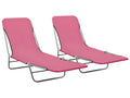 Chaises longues pliables lot de 2 Acier et tissu Rose LJJA08234