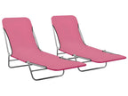 Chaises longues pliables lot de 2 Acier et tissu Rose LJJA08234