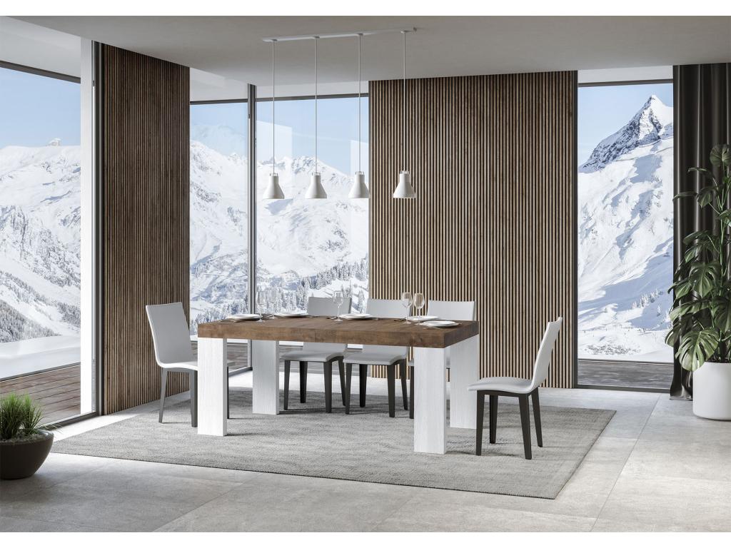 Table extensible 90x160/264 cm Roxell Mix dessus Noyer pieds Frêne Blanc FTQF35995