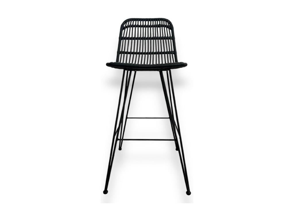 Tabouret de bar noir style aspect nature rotin en résine tressée et pieds en métal noir AQMW81971