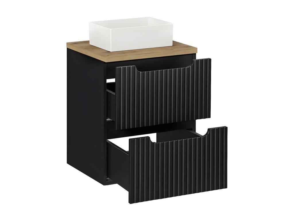 Meuble simple vasque 50cm 2 tiroirs Chezlova Noir et Bois ETLT14824