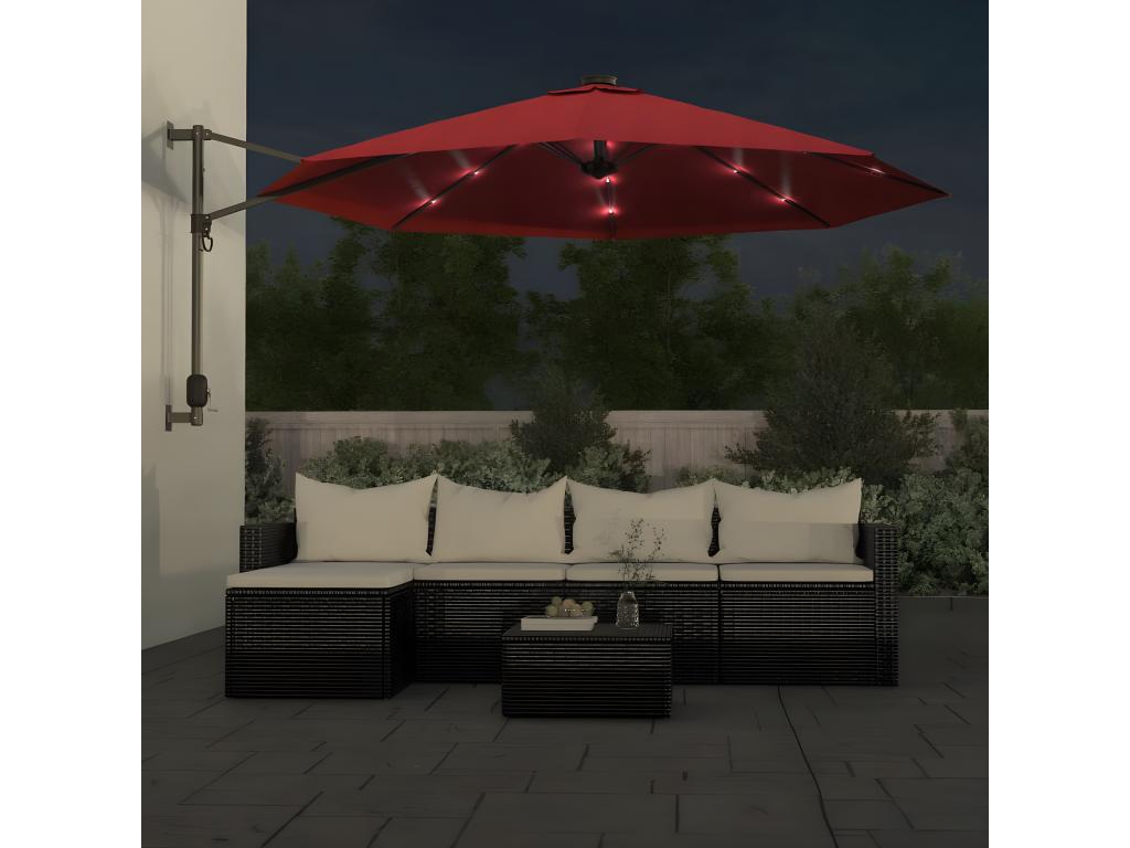 Parasol mural avec LED rouge vif 290 cm ELGD65039