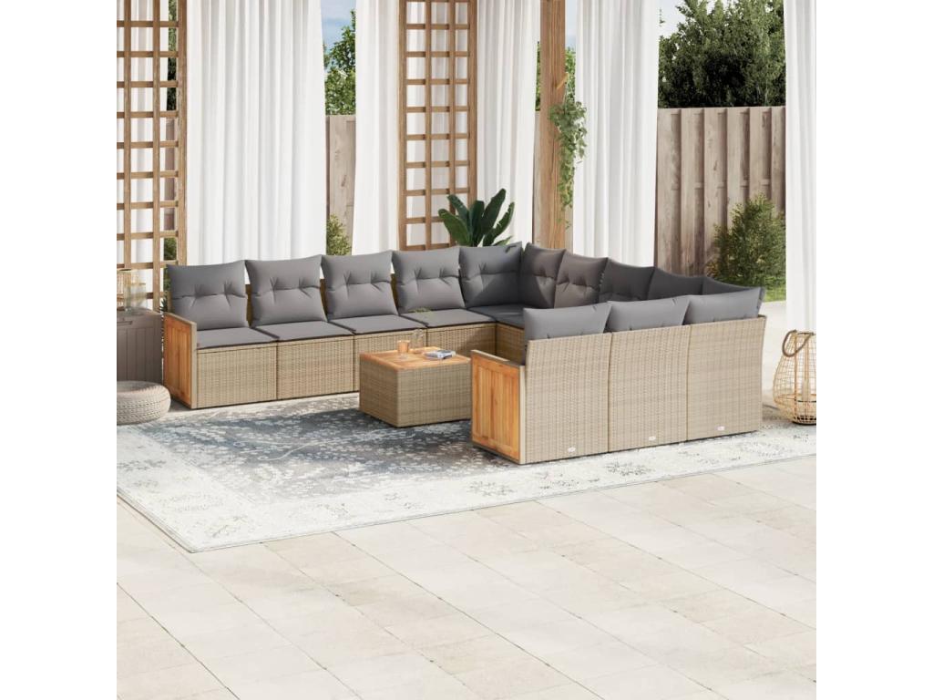 Salon de jardin avec coussins 13 pcs beige résine tressée HHHB54498