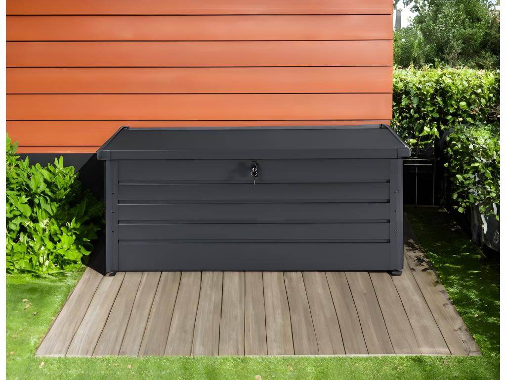 Coffre de jardin métal verrouillable 600 lt résistant anthracite STRONG DRWB81025