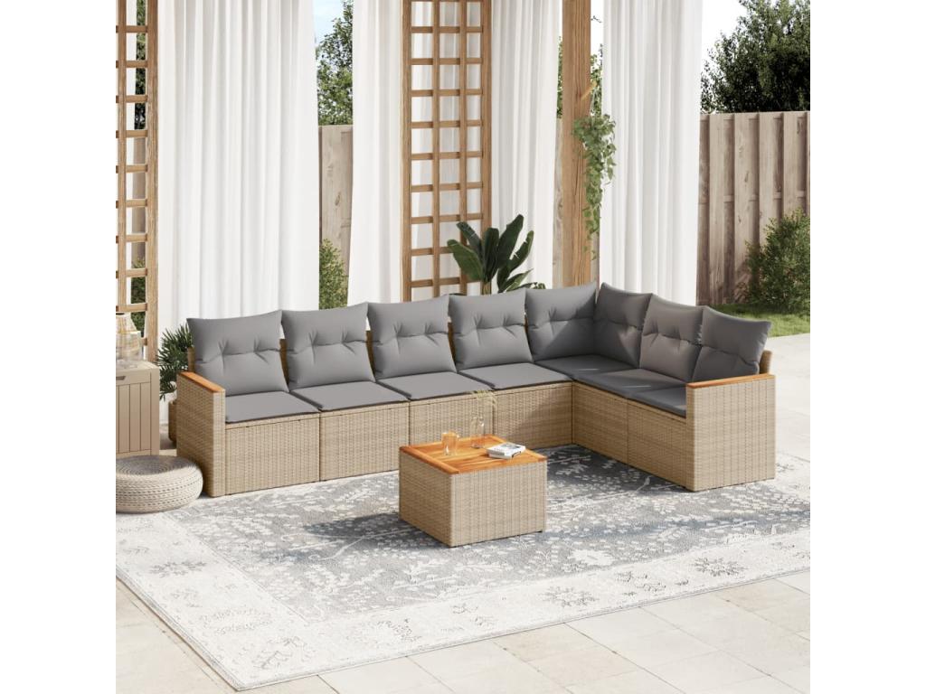 Salon de jardin avec coussins 8pcs méChezlova beige résine tressée MCQV65104