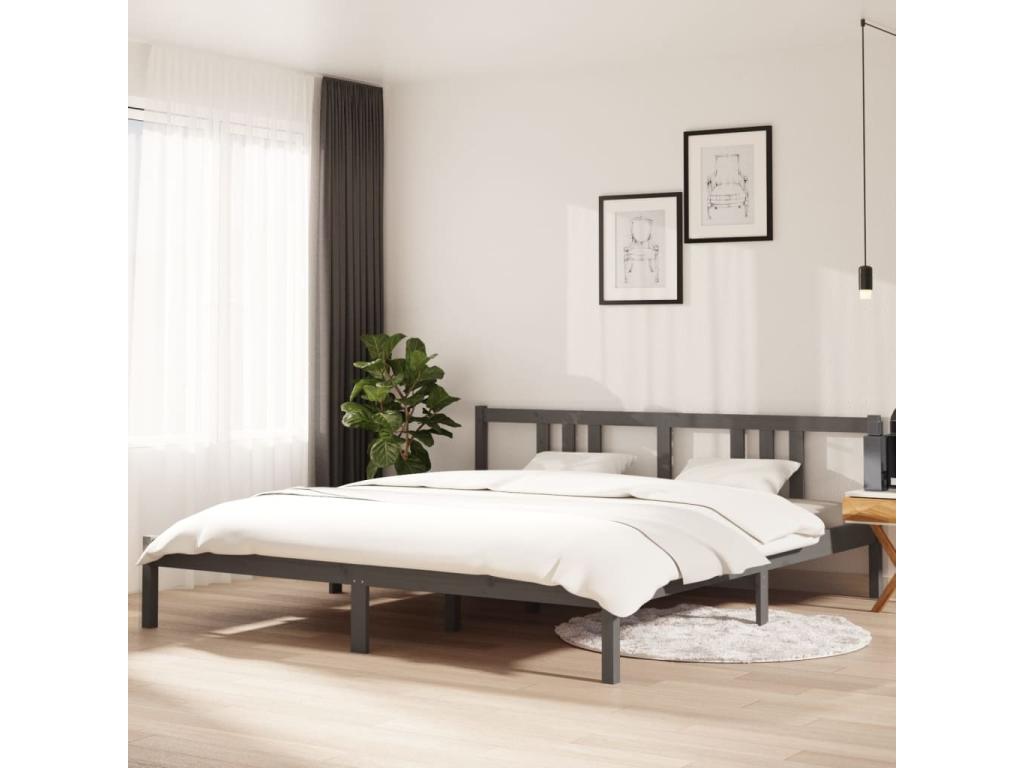 Cadre de lit Gris Bois massif 180x200 cm Super Chezlova VLTY24499