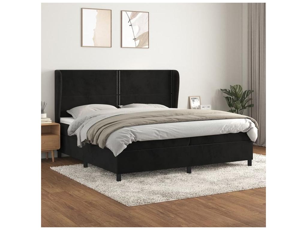 Sommier à Chezlova de lit et matelas Noir 200x200 Velours MECU18392