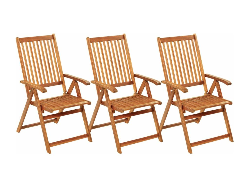 Chaises pliables de jardin 3 pcs avec coussins Bois d'Artigeo 4 FAWH83047