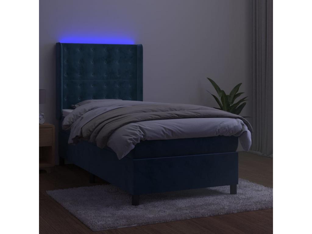 Sommier tapissier matelas et LED Bleu foncé 100x200 cm Velours ZCJA49109