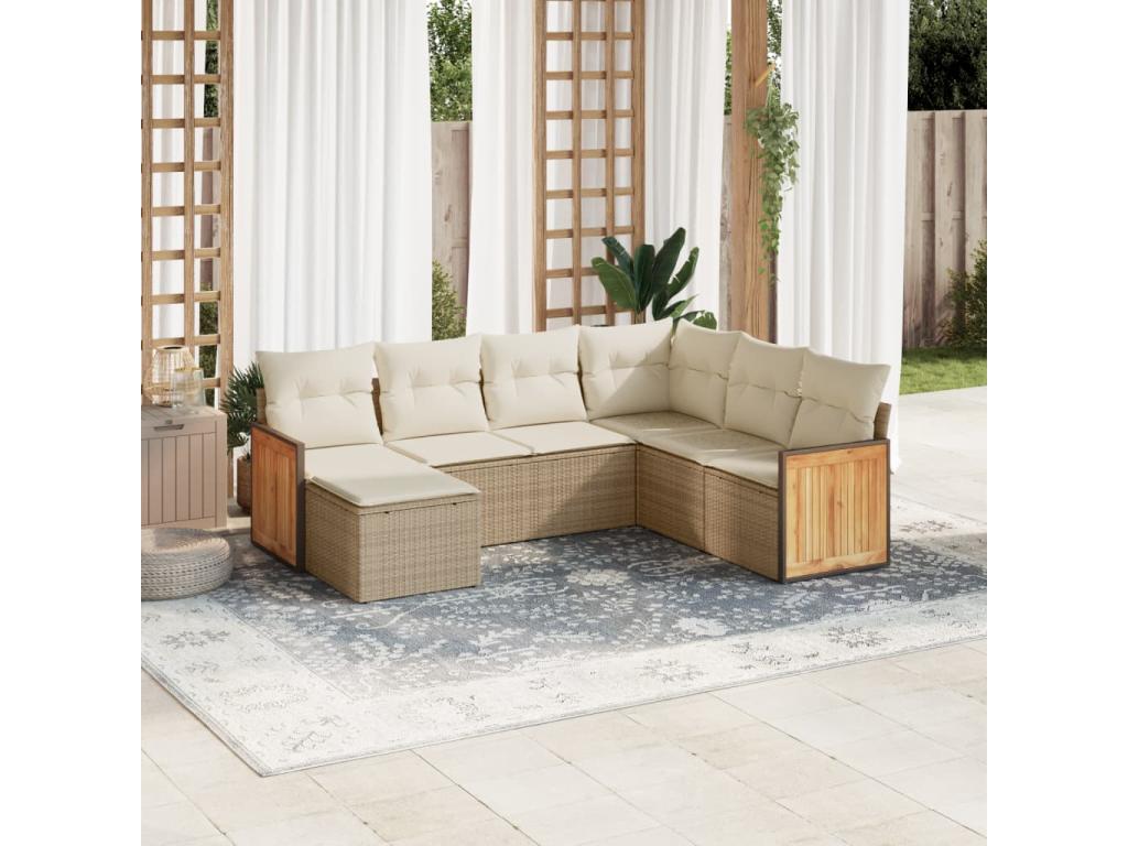 Salon de jardin avec coussins 7 pcs beige résine tressée ODCL98294
