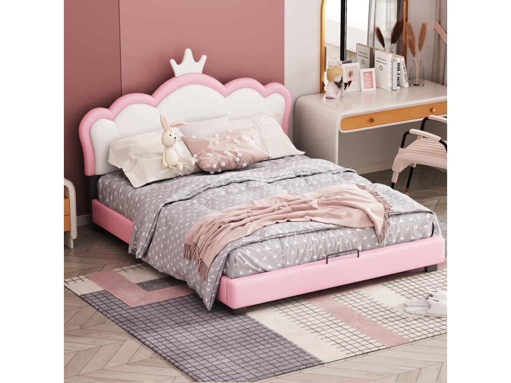 Lit enfant avec sommier Cadre de - 140x200 cm rose couronne - Chezlova SRLH72415