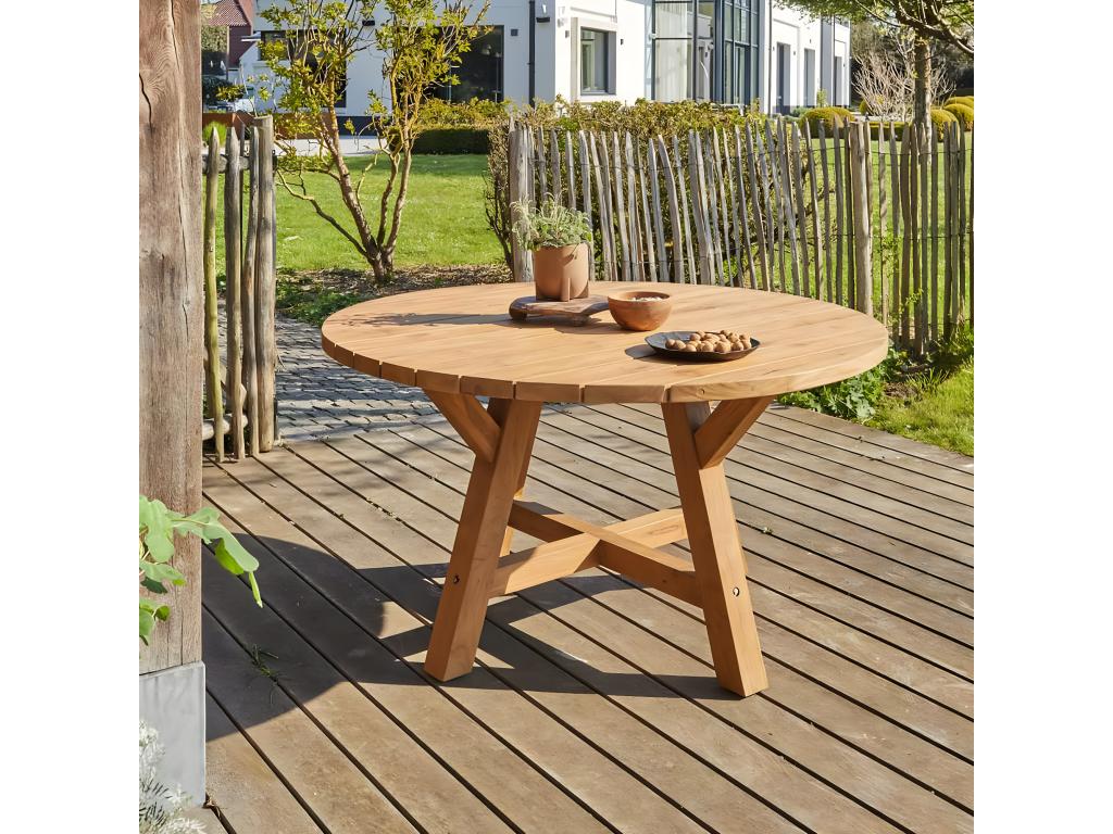 Table de jardin en teck recyclé massif ronde 6 places YXCE93767