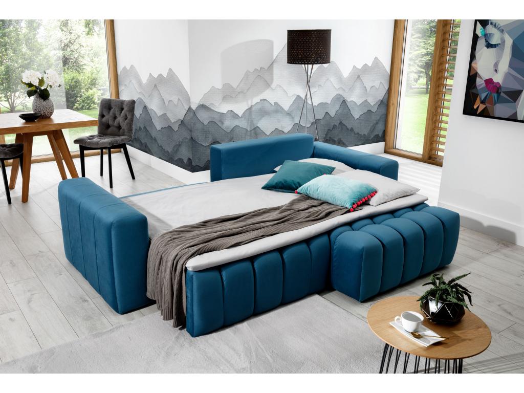 Canapé convertible design velours matelassé gris angle gauche Chezlova 250cm OHDO09088