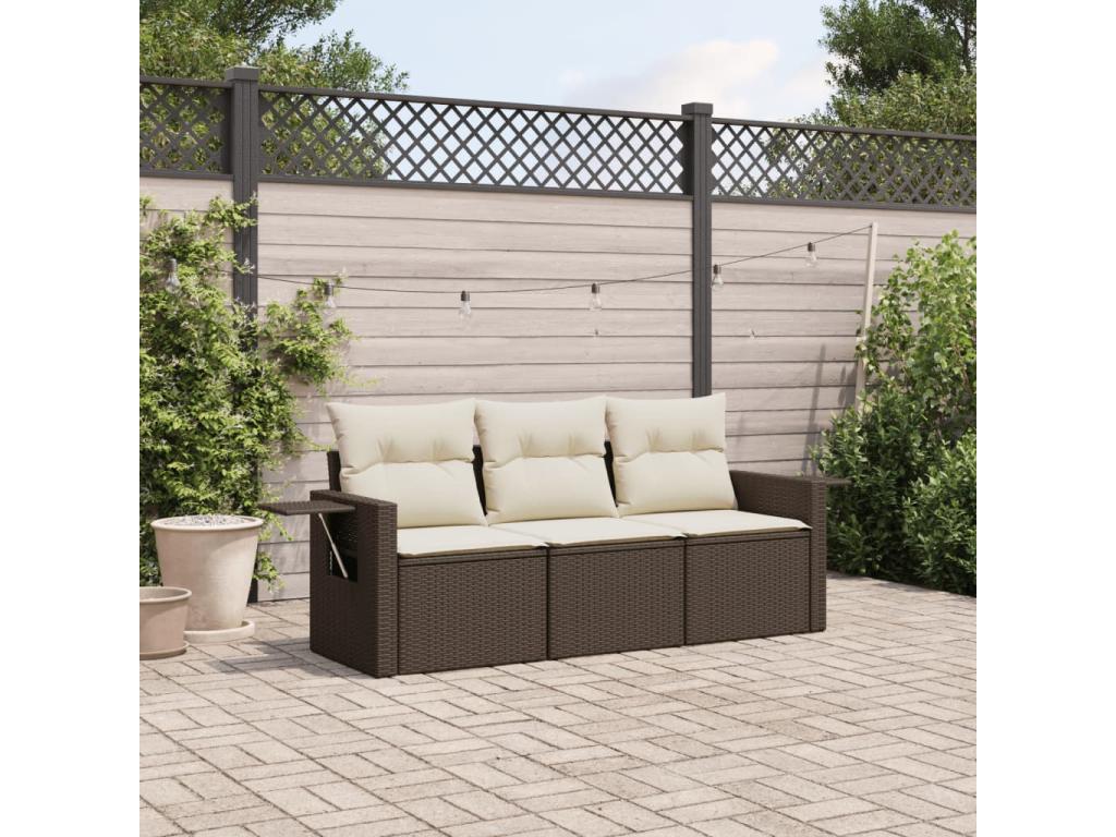 Salon de jardin avec coussins 3 pcs marron résine tressée MZWI64756