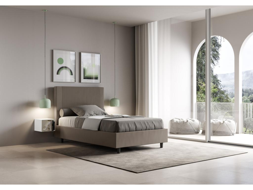 Lit moderne avec tête de lit rayures verticales matelassé simili cuir Bazen-Couleur Marron-90x190 ZUGQ94633