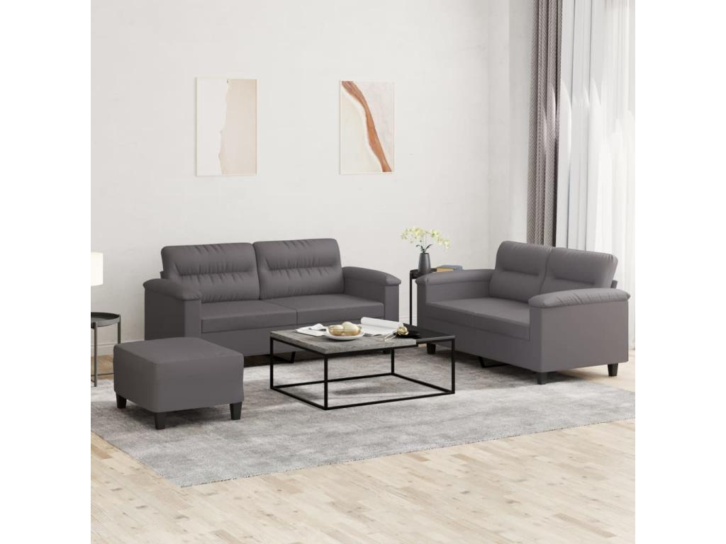 Ensemble de canapés 3 pcs avec coussins Gris Similicuir LYPU73853