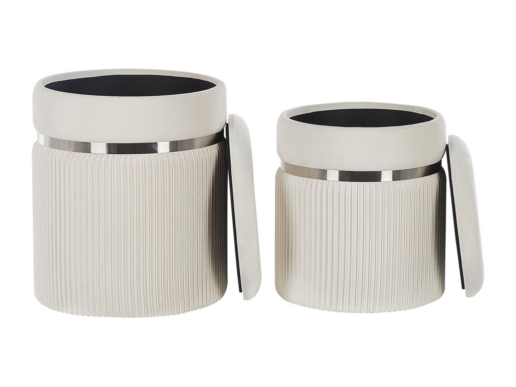 Lot de 2 poufs avec rangement CAMDENTON Set de 2 Velours 36/31 cm 36/31 cm Blanc cassé DSZD86447