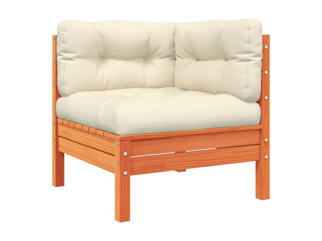 Salon de jardin 4 pcs avec coussins cire marron bois pin massif IDXZ14338