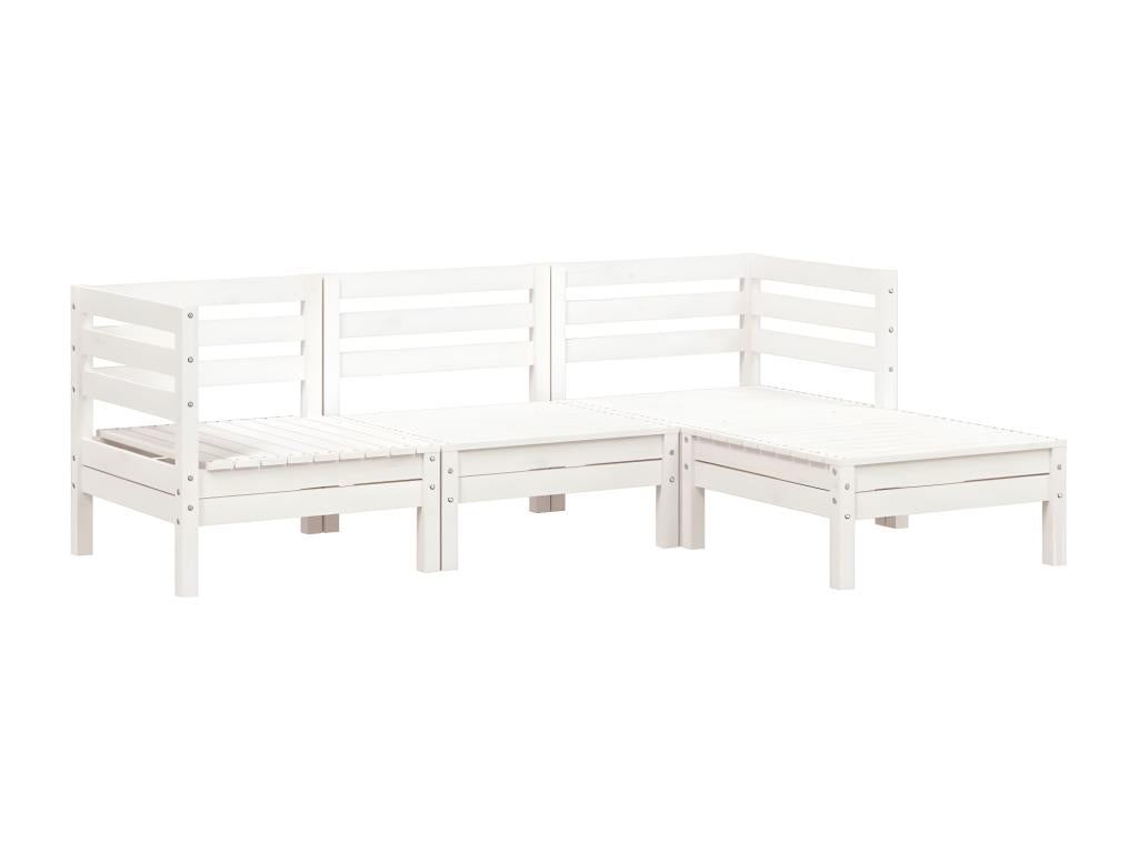 Canapé de jardin 3 places et repos-pied blanc bois pin massif JSQP51959