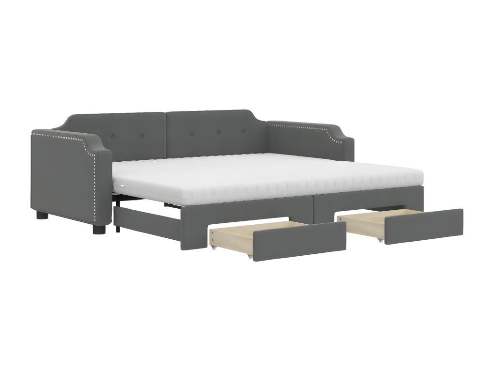 Lit de jour avec gigogne et tiroirs gris foncé 90x200 cm tissu ITZR44691