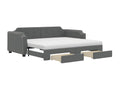 Lit de jour avec gigogne et tiroirs gris foncé 90x200 cm tissu ITZR44691