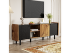 Meuble TV 160 cm avec 3 portes et 2 compartiments ouverts - Panneaux de particules et MDF - Style Moderne - Noir et bois USAZ19440