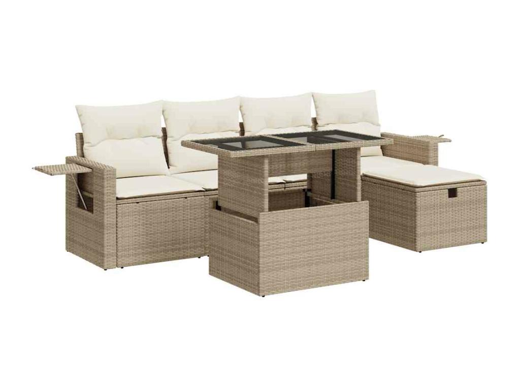 Salon de jardin avec coussins 6 pièces beige résine tressée WLWS23901