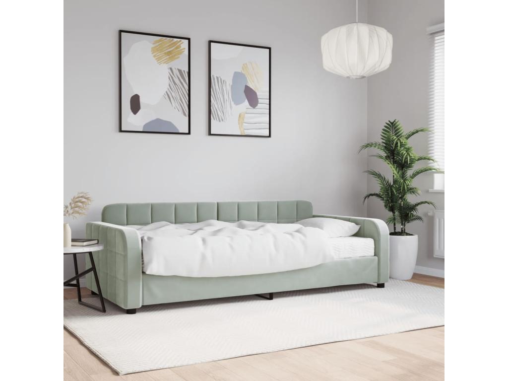 Lit de jour avec matelas gris clair 90x190 cm velours RVNC60305