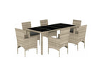 Ensemble à manger de jardin avec coussins 7 pcs rotin et verre BLRM55180