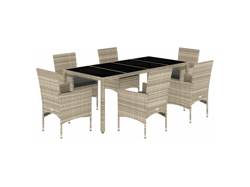 Ensemble à manger de jardin avec coussins 7 pcs rotin et verre BLRM55180