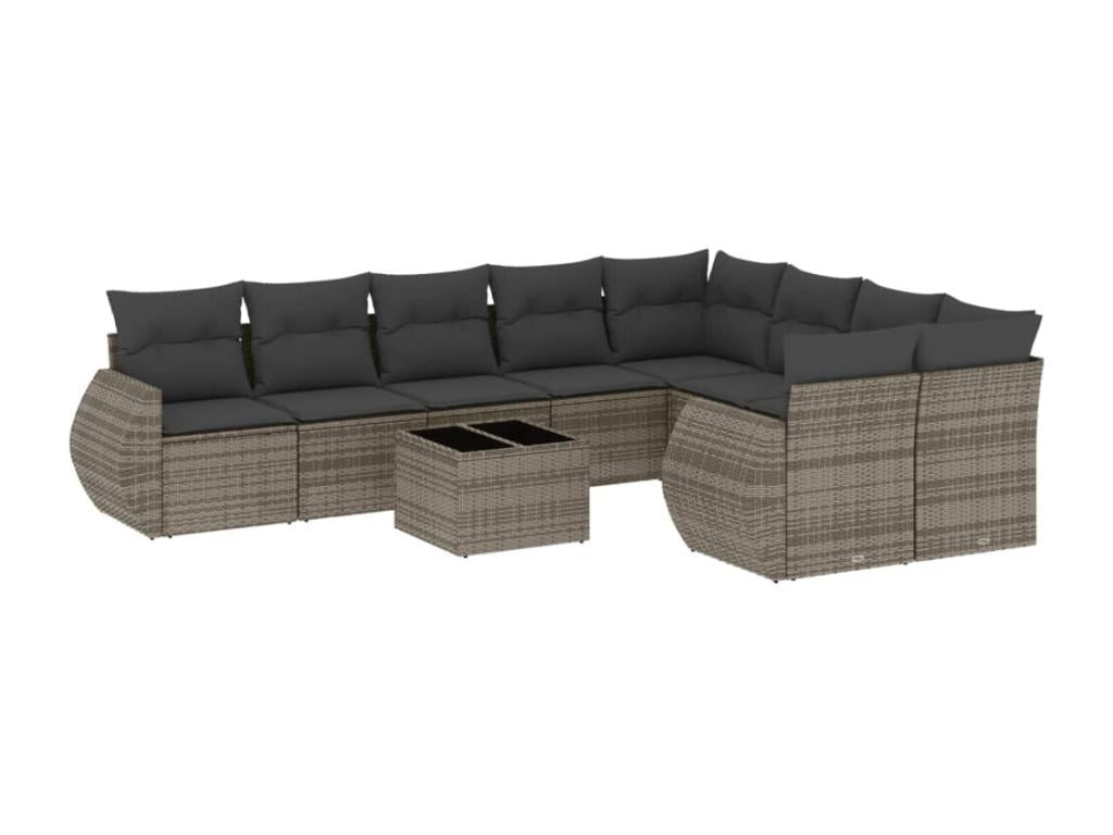 Salon de jardin avec coussins 10 pcs gris résine tressée RHZW38400