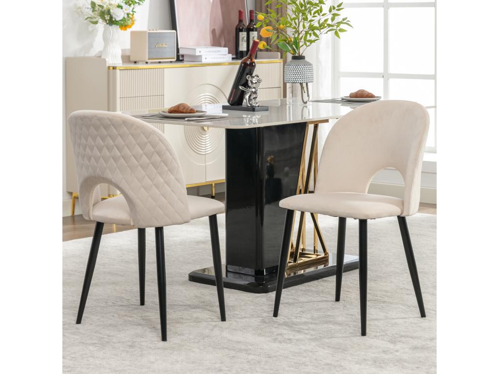 Lot de 2 chaises en velours - pieds réglables en métal - avec dossier - beige XWAO73135