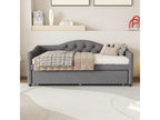Lit banquette 90x200cm lit gigogne 90x190cm - capitonné en tissu lin - Gris matelas non inclus YPVG51513