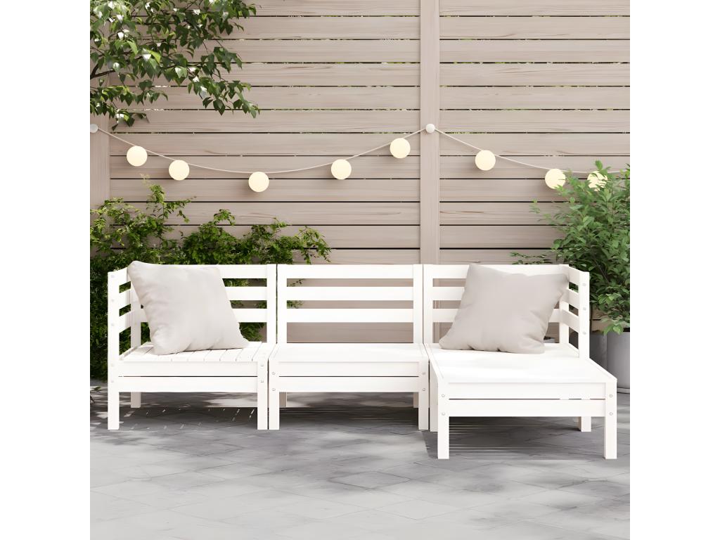 Canapé de jardin 3 places et repos-pied blanc bois pin massif JSQP51959